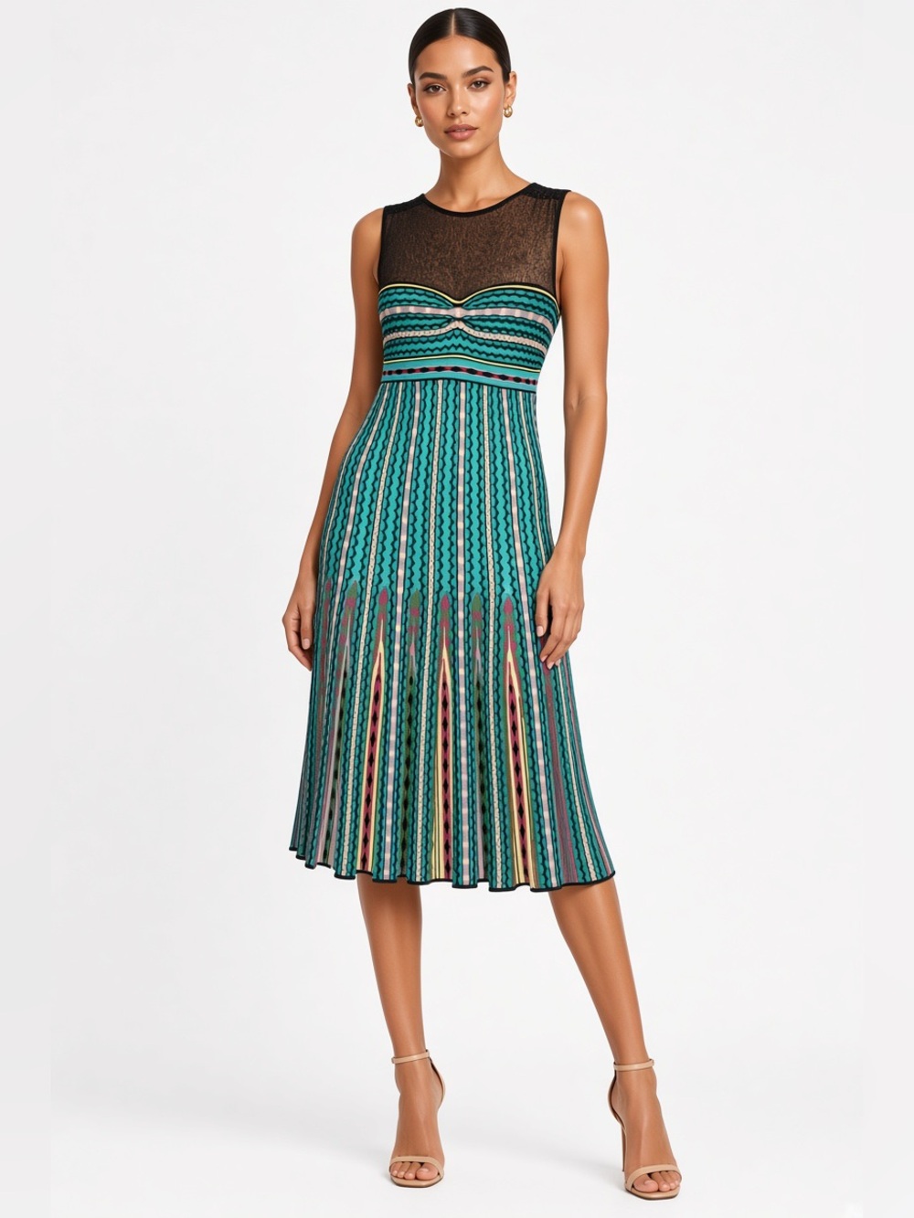 Missoni Knit dress Multicolour Pattern Sleeveless Flared sweetheart SZ S